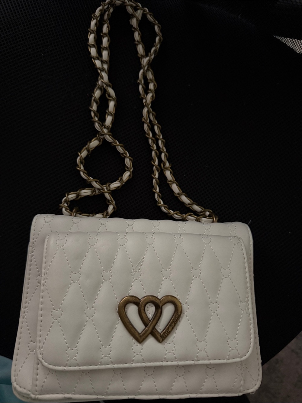 Betsey Johnson White Quilted Crossbody with Double-Heart Accent